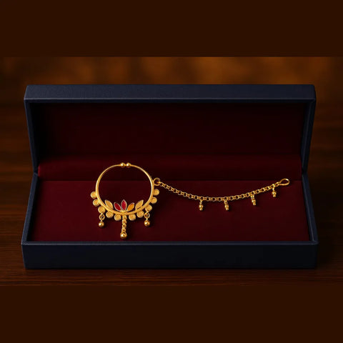 Product image of Bridal OneGram Nath – Handmade 4 Gram Gold Look Nose Ring – image 1 Product image of Bridal OneGram Nath – Handmade 4 Gram Gold Look Nose Ring – image 1