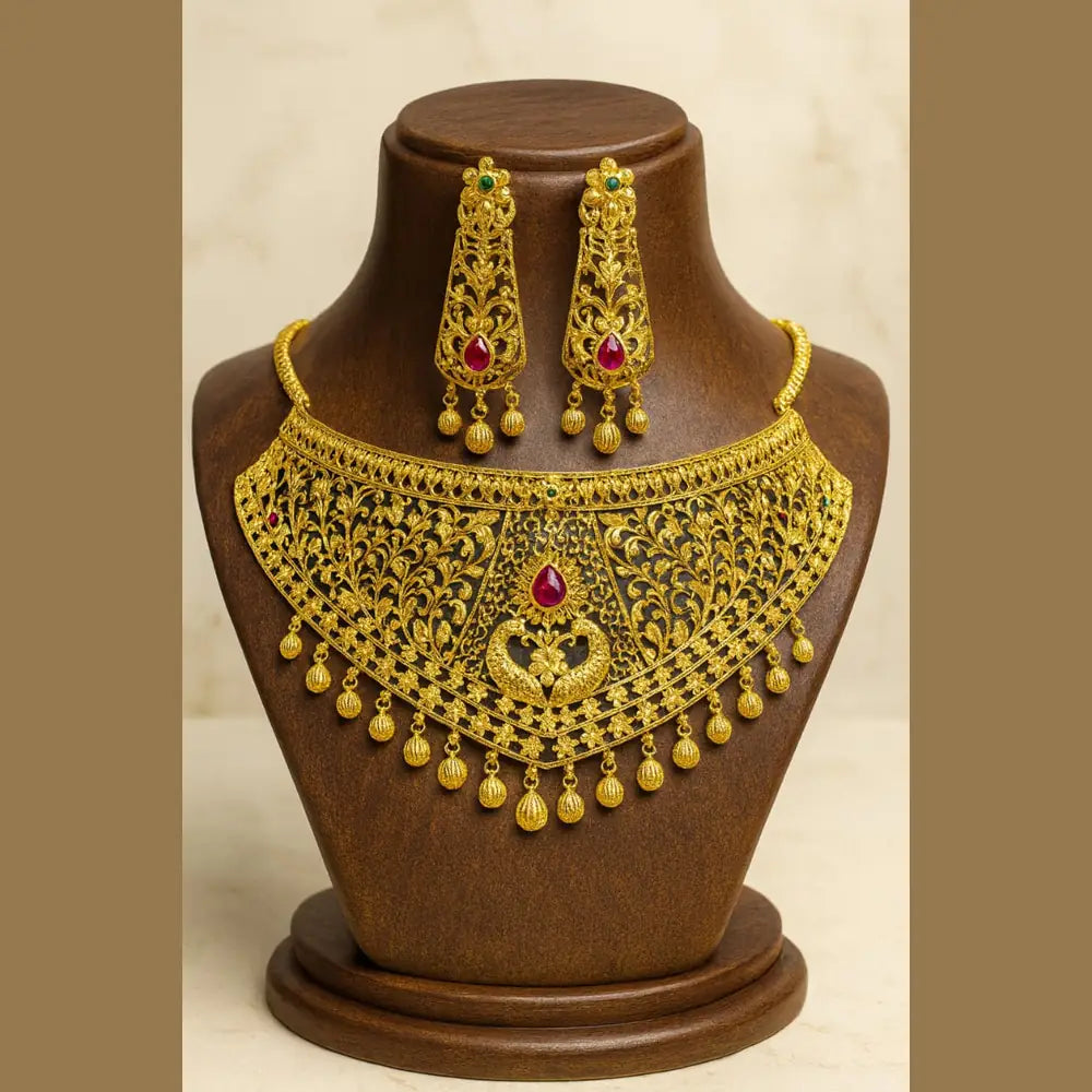 Product image of Exclusive One Gram Gold Choker Necklace Set with Earrings – Bridal Jewellery – image 1