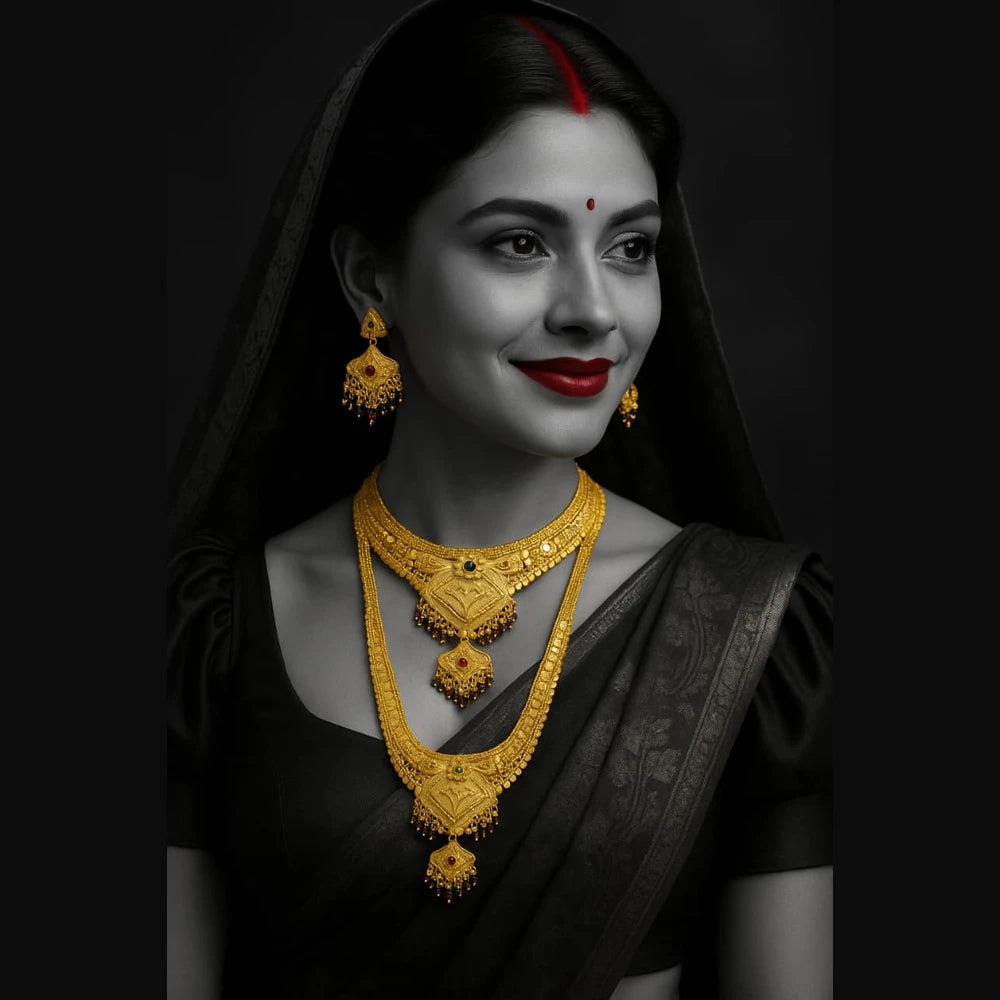 Product image of Royal Temple Style Gold Plated Bridal Necklace Set – image 6