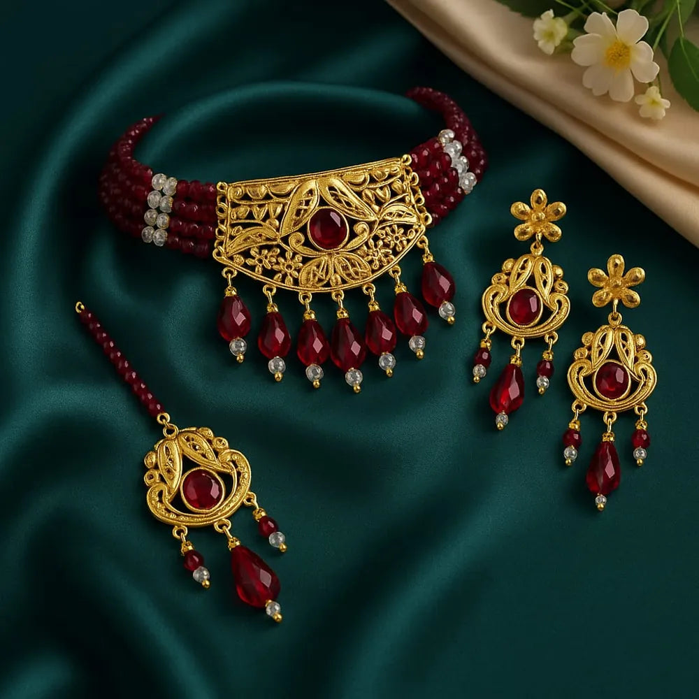 Zhome Onegram Gold Long Mangalsutra with Real Gold Glossy Shine and Black Beads – Premium Handmade Jewelry by RealGold Workers