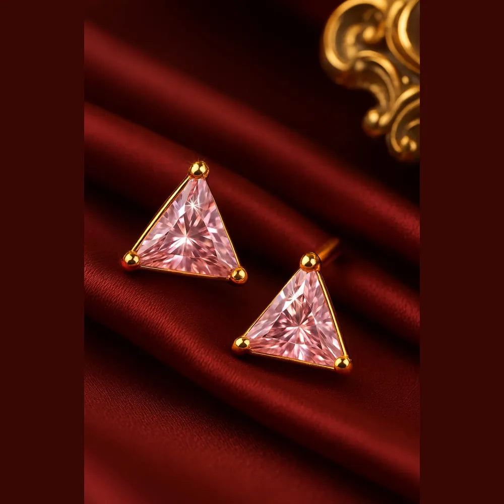 Unisex pink Triangle Ear Studs โ Gold Plated Stylish Daily Women