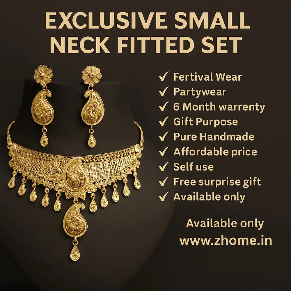 Royal Bridal Gold-Plated Choker Set β Handmade Paisley Design with Earrings