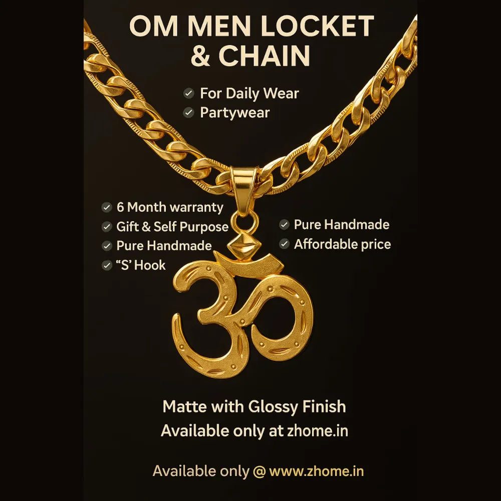 Premium OM Men's Chain & Locket – Heavy Cuban Link | Matte–Gloss Gold Finish