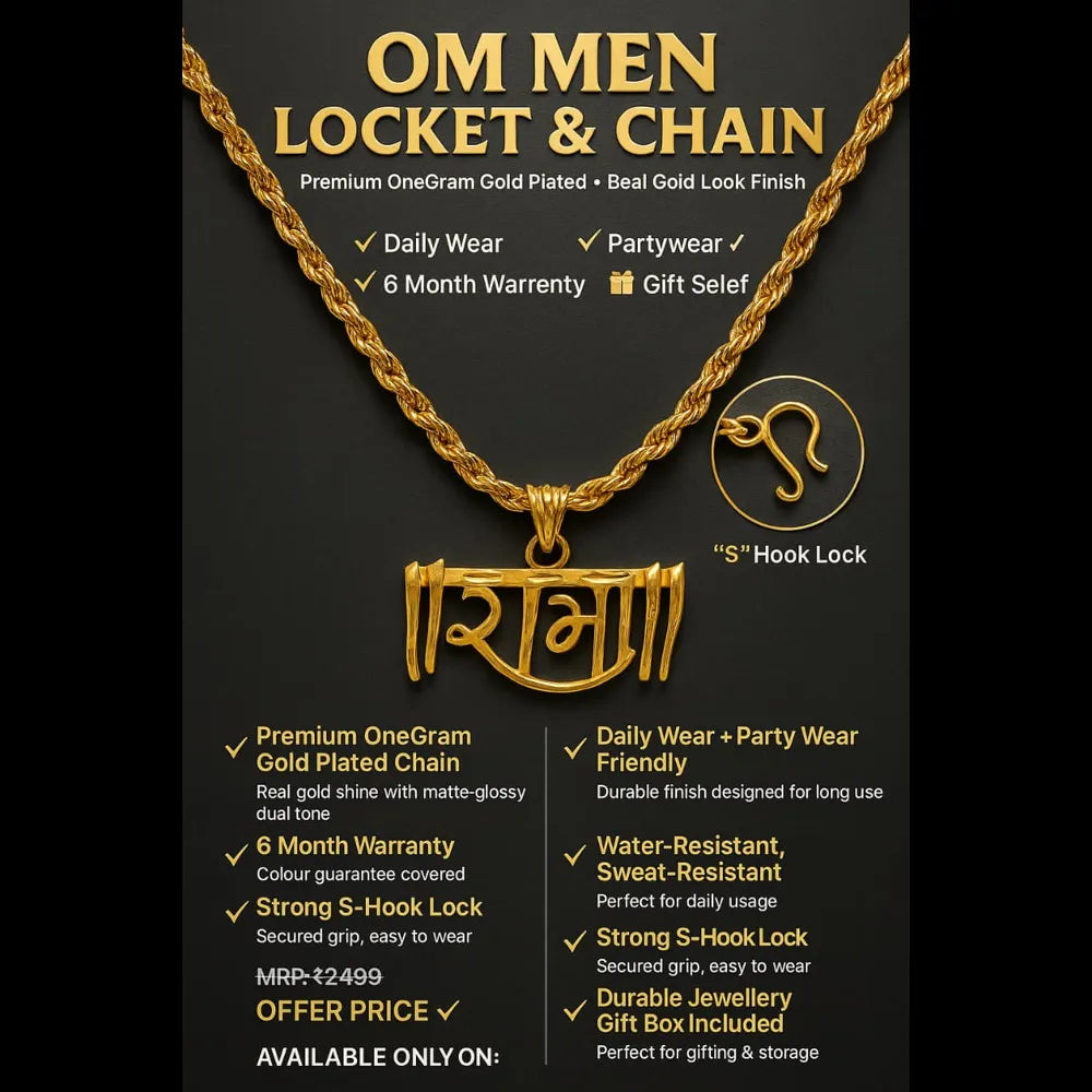 ZHome Premium One Gram Gold Plated Men’s Ram Name Locket with Rope Chain