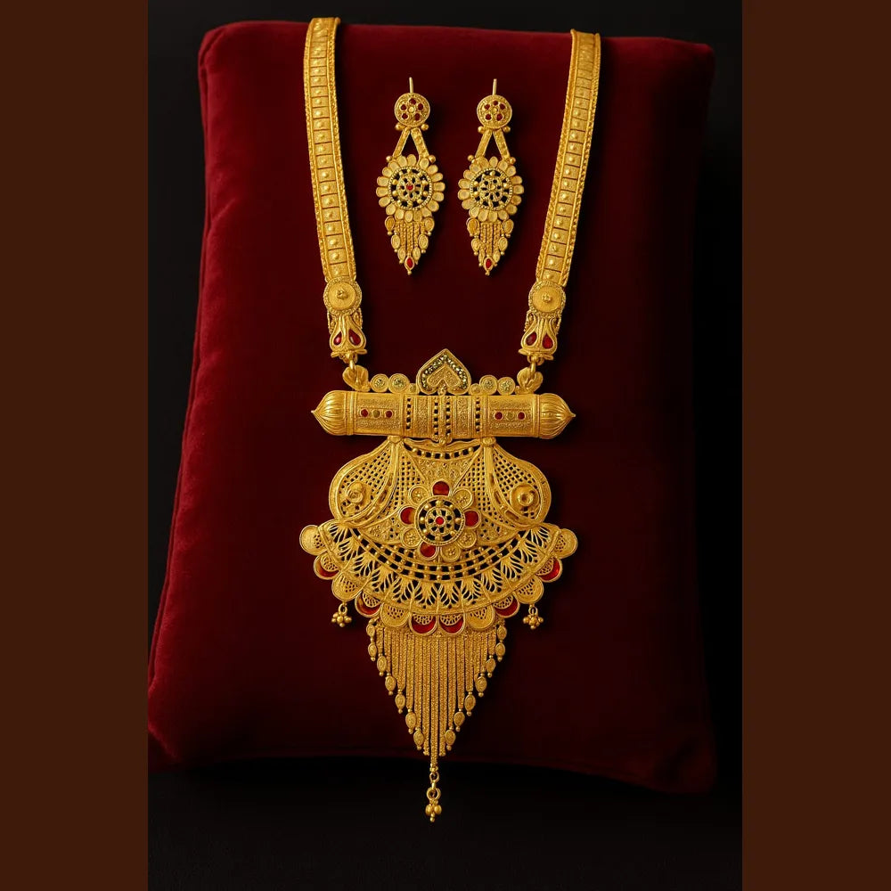 Royal Grace: Gold-Tone Long Necklace Jewelry Set