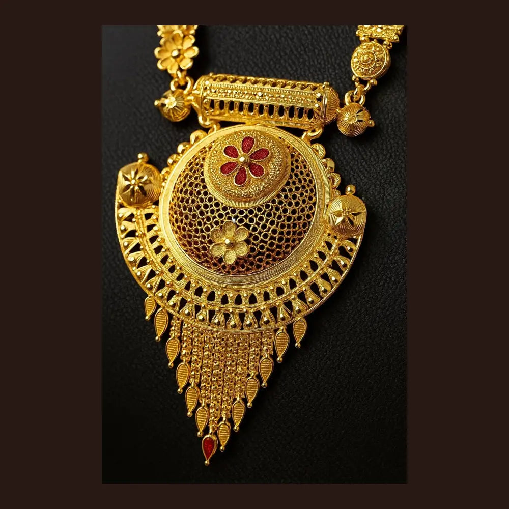 ZHome One Gram Premium Temple Long Necklace Set with Earrings β Gold Finish