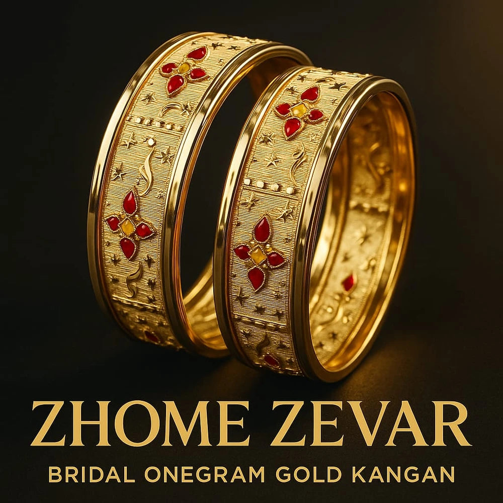 Bridal Onegram Gold Red Stone Engraved Kada/Chudi