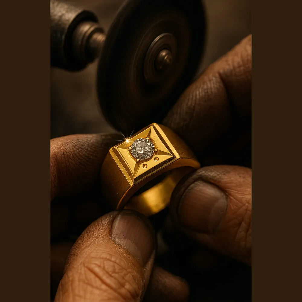 Men’s Geometric Gold-Tone Solitaire Ring | Bold Luxury Design