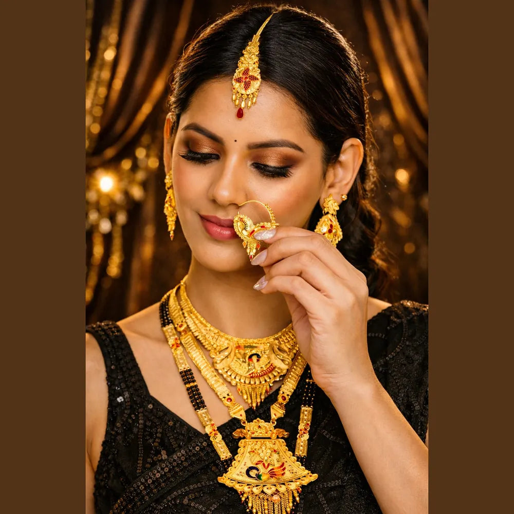 ZHome Royal Peacock Combo Work Premium Gold-Plated Jewellery Set