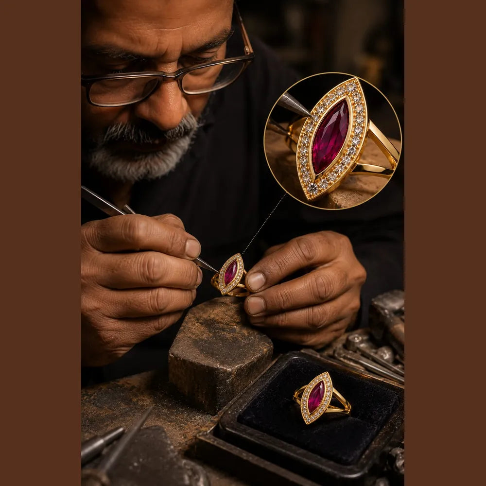 ZHome Premium Ruby AD Stone Gold Plated Ring | One Gram Gold Look | Anti Tarnish | Handmade Jewellery