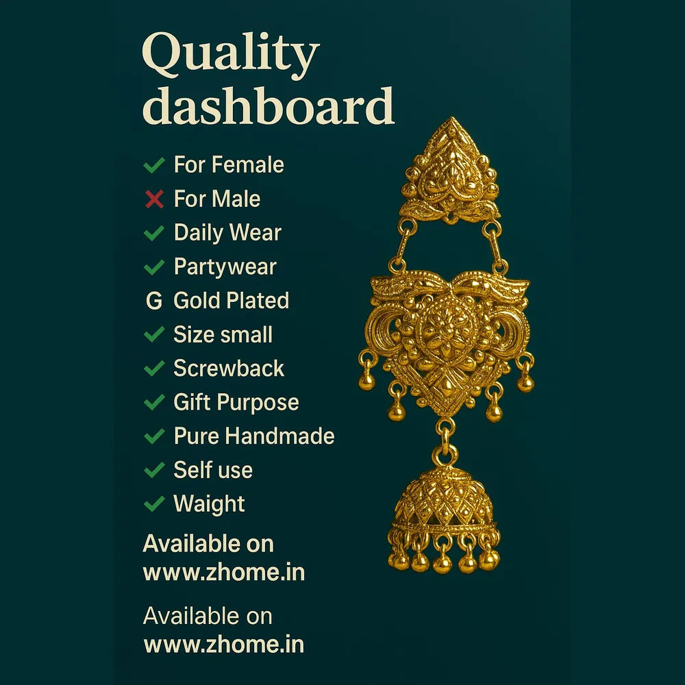 Product image of Gold Plated Handmade Temple Jhumka Earrings β image 9