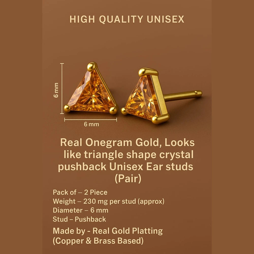 Triangle Crystal AD Studs (Unisex) – Onegram Gold Shine, 6 mm Pushback | Zhome
