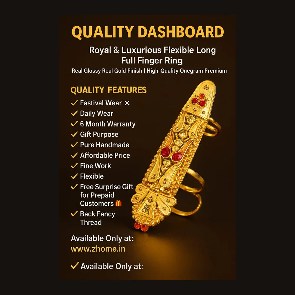 ZHOME Royal Full Finger Adjustable Gold Finish Ring