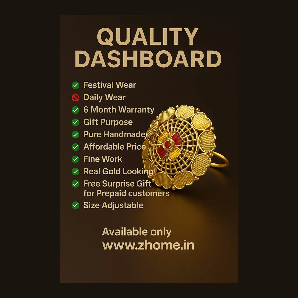 ZHOME Royal Floral Adjustable Gold Finish Ring