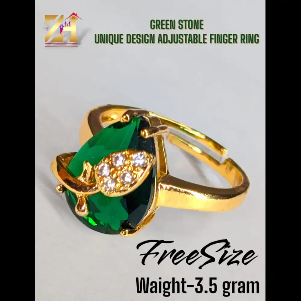 Adjustable green gemstone ring close-up