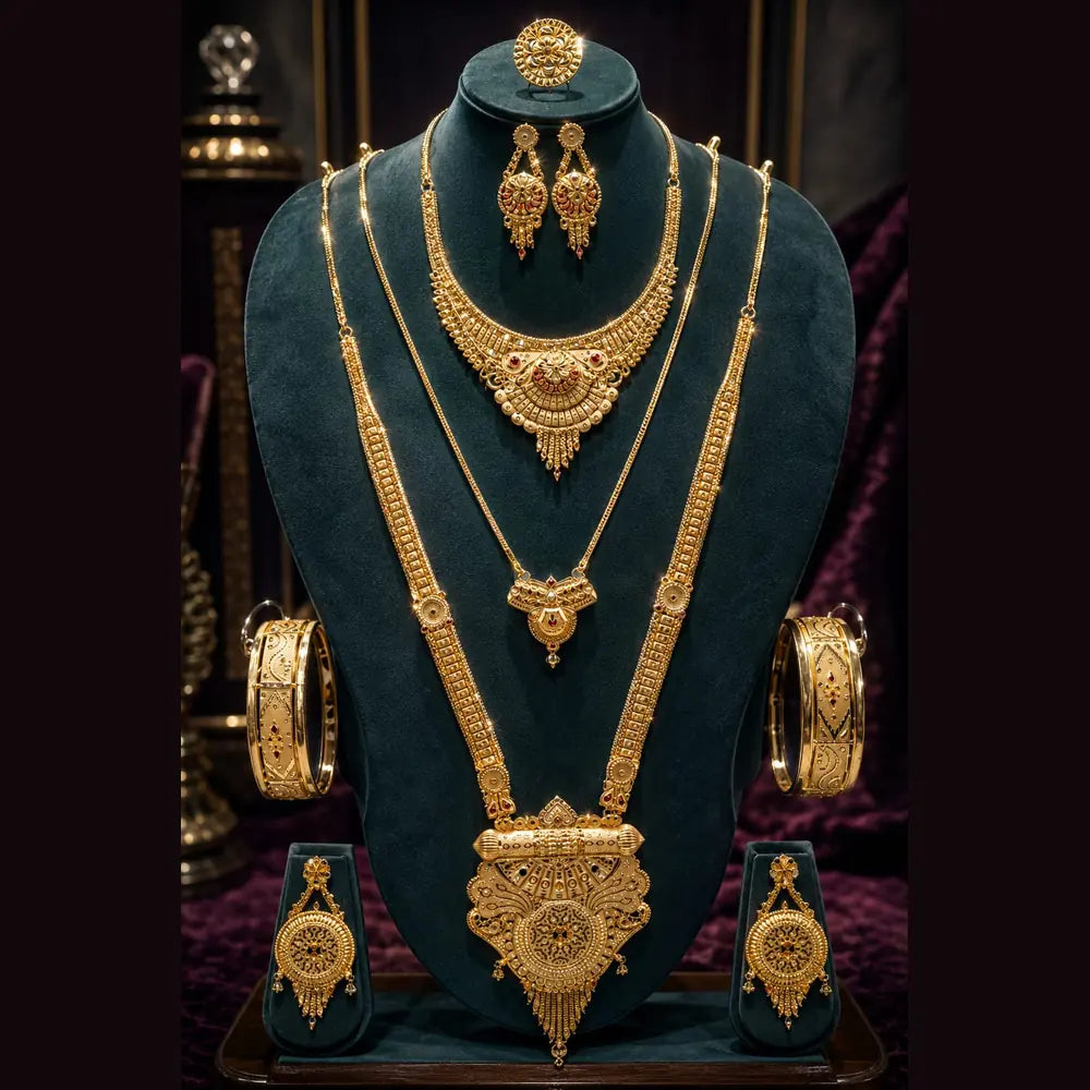 ZHOME ZEVAR Traditional Gram Gold Necklace Set – Handcrafted Indian Bridal Jewellery