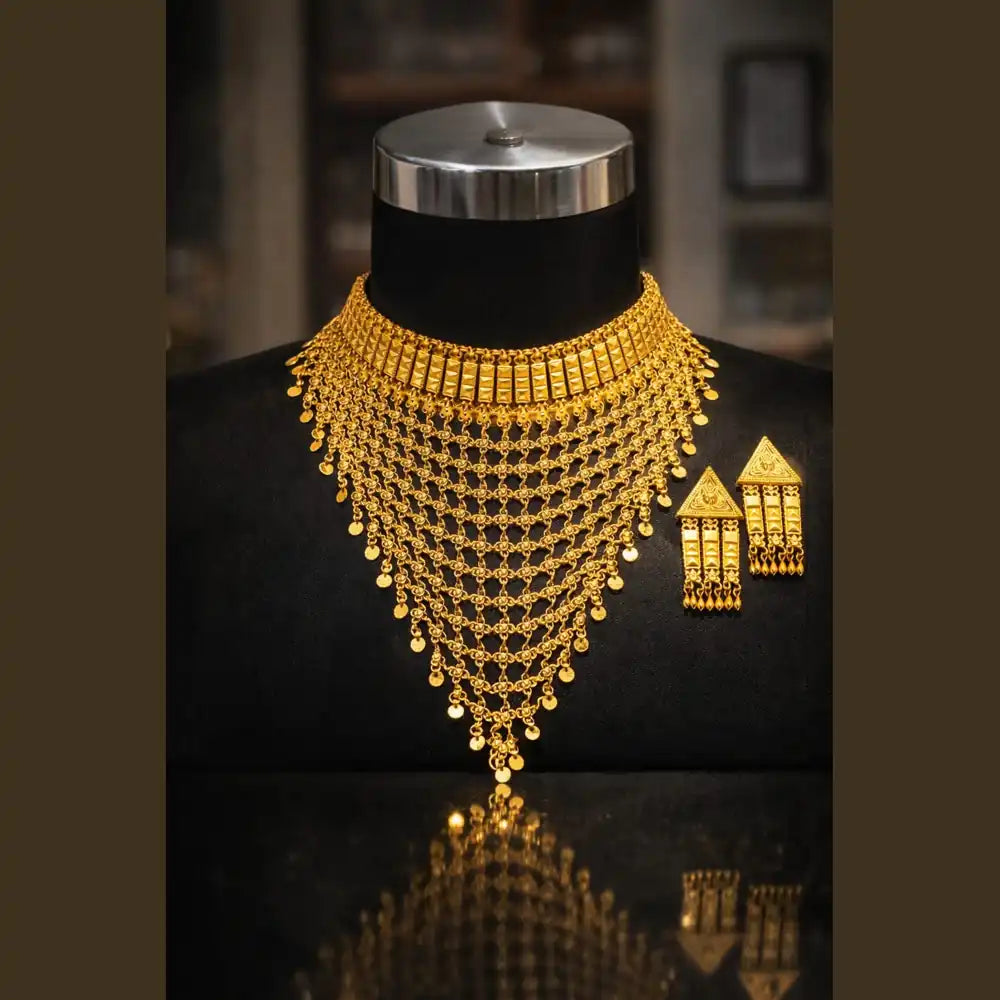 Royal Onegram Gold Plated Choker Necklace Set with Earrings