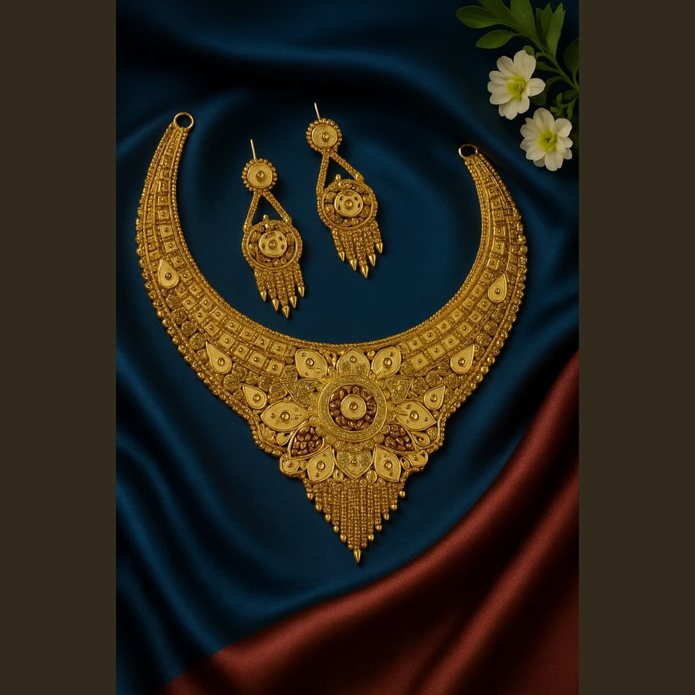 ZHOME Heavy Gold Necklace Set on black dummy – luxurious RealGold finish handmade jewellery