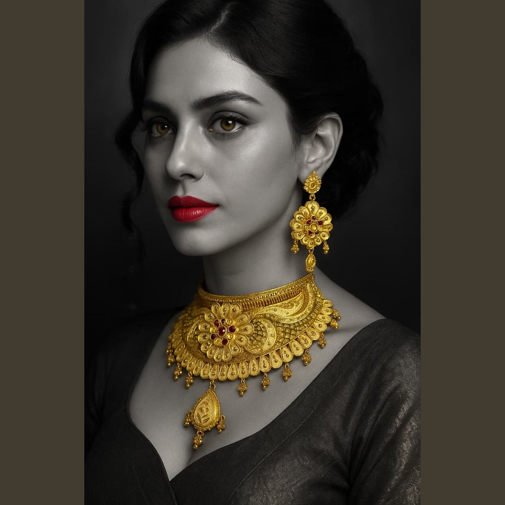 ZHOME Model Wearing Jhodha Haar Choker Set – Luxury handmade gold-plated bridal jewellery