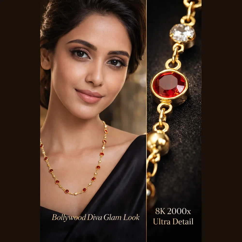 ZHome Royal Red Zirconia Gold Plated Chain Necklace 20 Inch | Daily Wear Premium Jewellery
