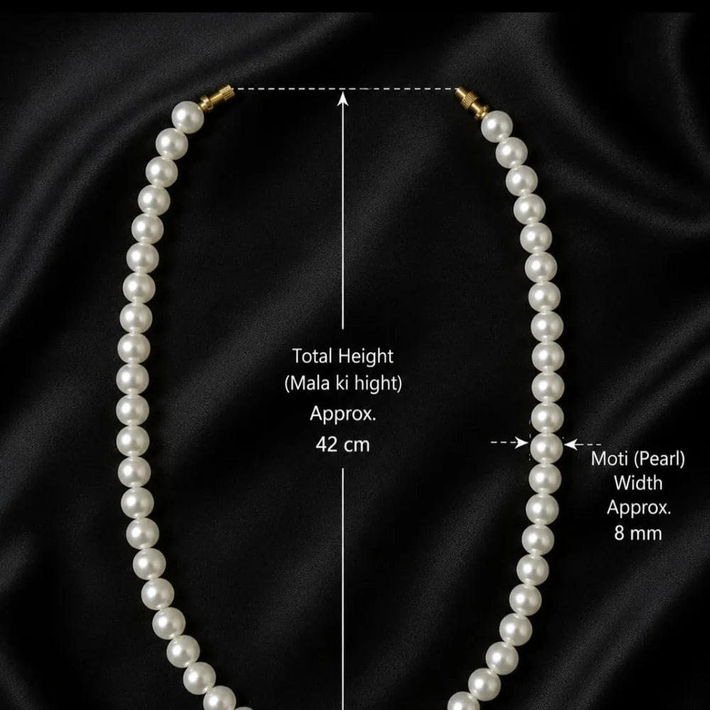 ZHome Premium Pearl Mala Necklace for Men & Women | Stylish White Moti Chain