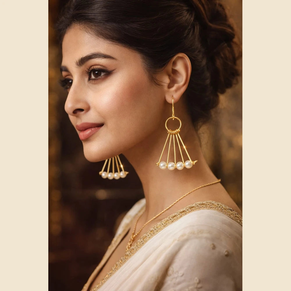 Premium brass one gram gold finished pearl statement earrings for women luxury designer imitation jewellery for wedding and party wear by ZHome