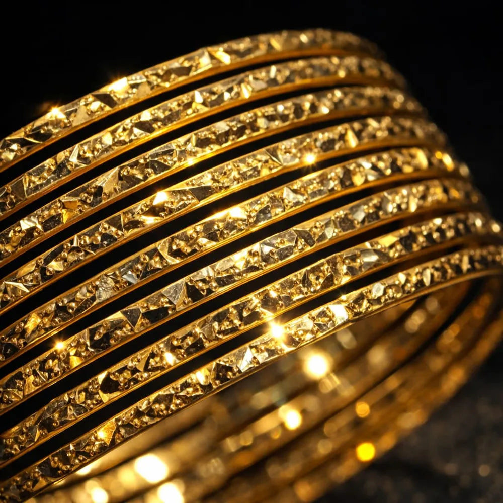 Premium One Gram Gold Plated Thin Bangles Set (12 Pieces, 2mm Width)