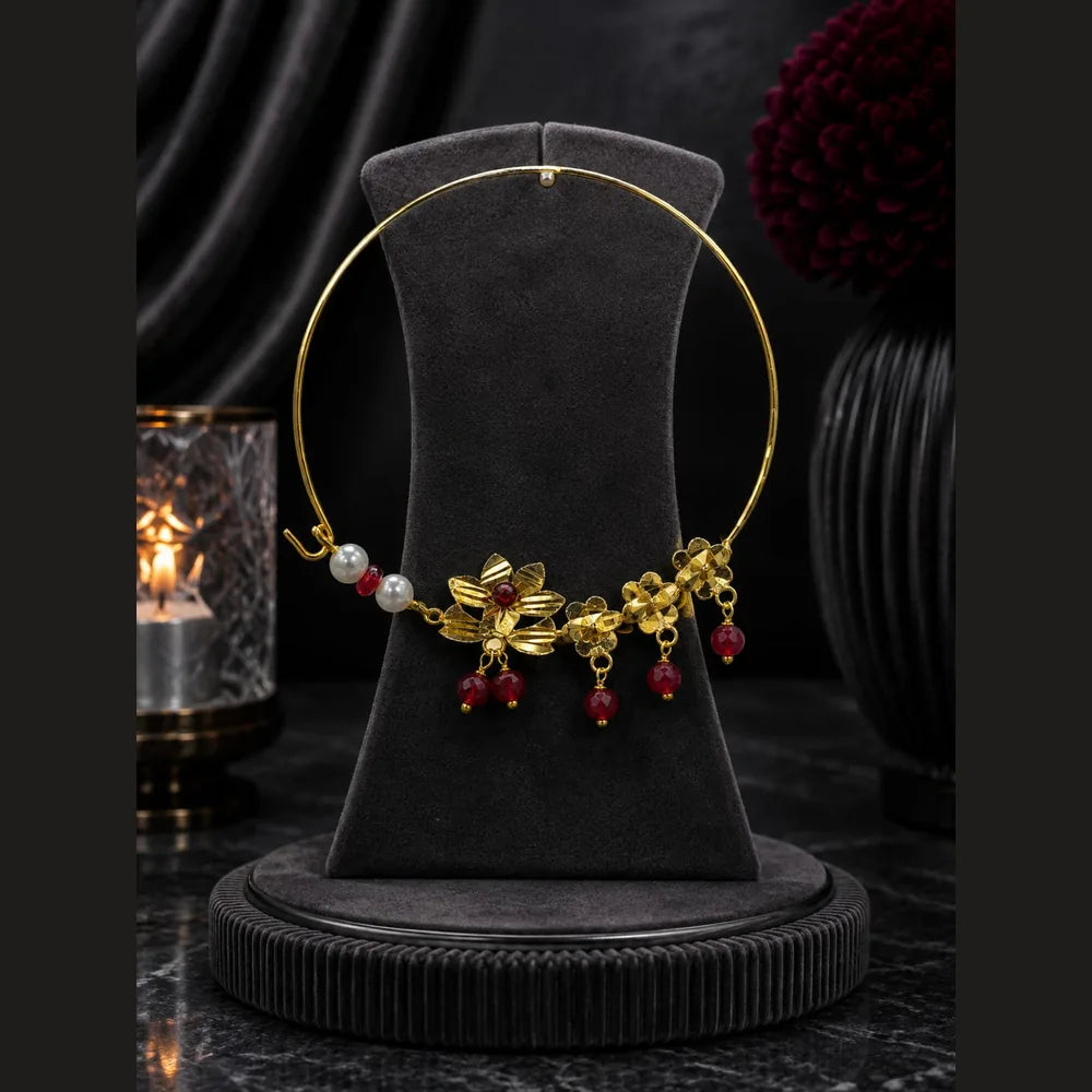 Royal Red Beaded Bridal Jewellery Set with Gold-Tone Necklace, Choker, Earrings, Nath & Hand Jewellery