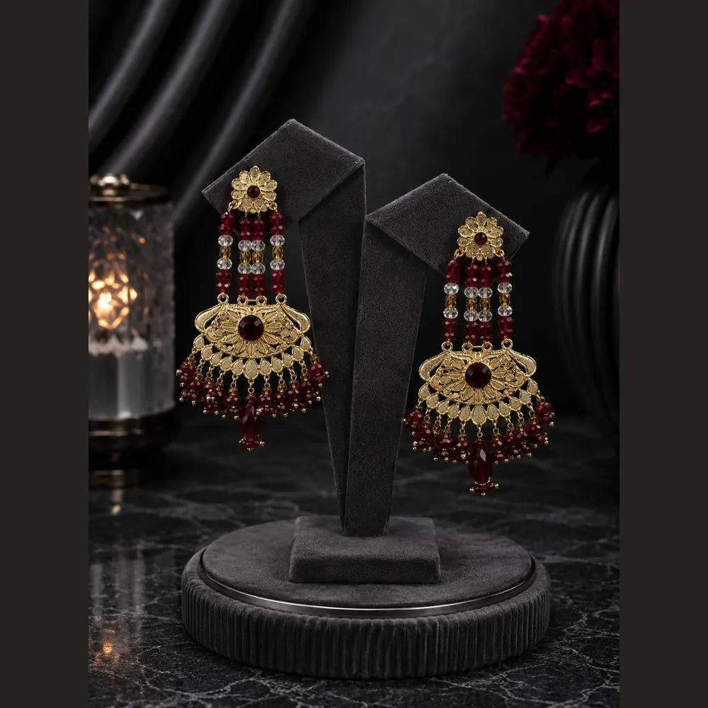 Royal Red Beaded Bridal Jewellery Set with Gold-Tone Necklace, Choker, Earrings, Nath & Hand Jewellery
