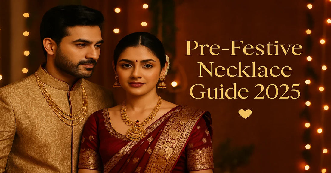 Indian couple wearing traditional gold-plated festive necklaces – Pre-Festive Necklace Guide 2025 by ZHome