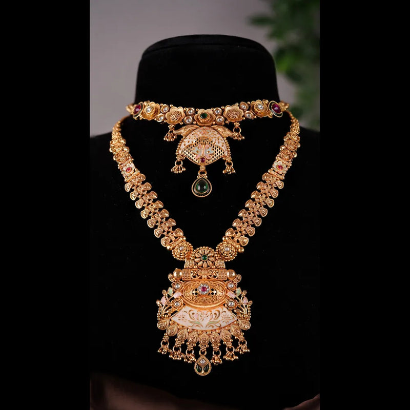 Bridal Necklace Set | Heavy Dual-Layer Gold Look Jewellery