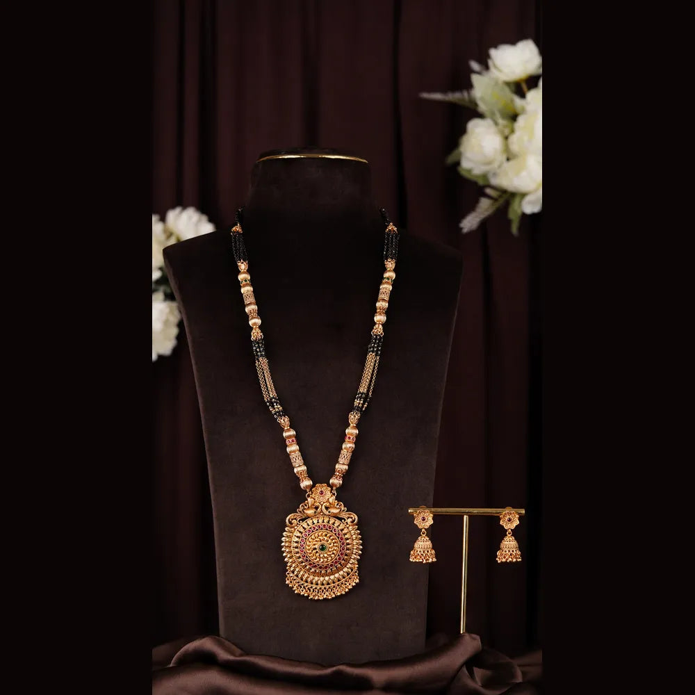 Temple Style Gold Mangalsutra Necklace Set with Earrings