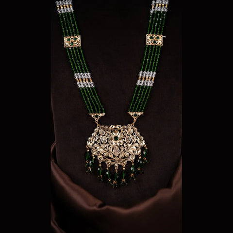 Gold Plated Green Bridal Necklace Set with Earrings