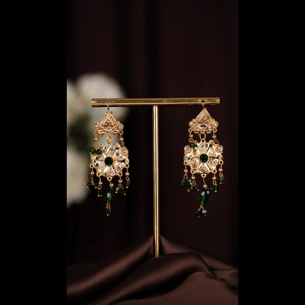 Gold Plated Green Bridal Necklace Set with Earrings