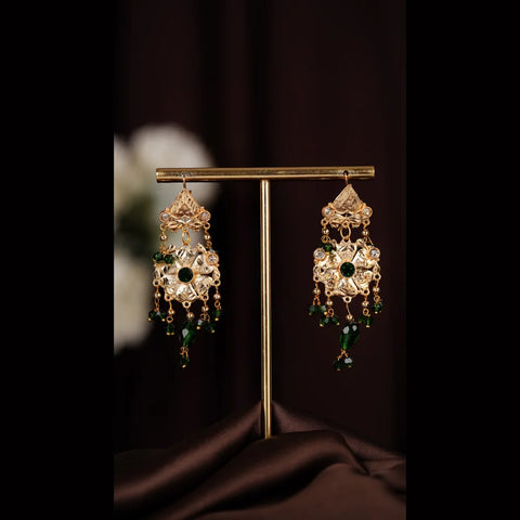 Gold Plated Green Bridal Necklace Set with Earrings