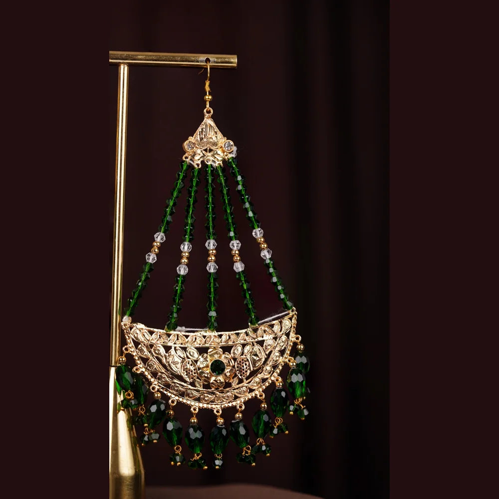 Gold Plated Green Bridal Necklace Set with Earrings