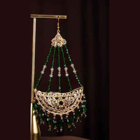 Gold Plated Green Bridal Necklace Set with Earrings