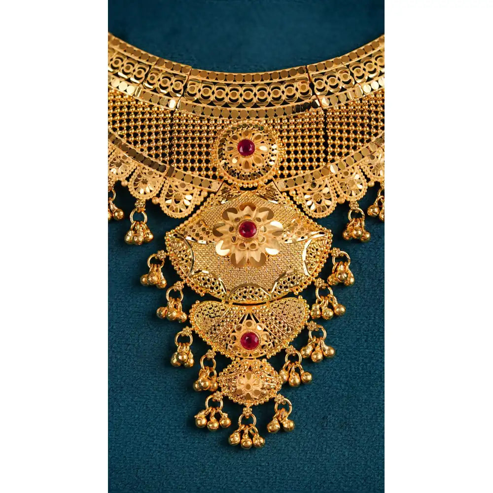 Product image of Antique Bridal Gold Necklace With Red Stone Drops Traditional Wedding Jewelry – image 3