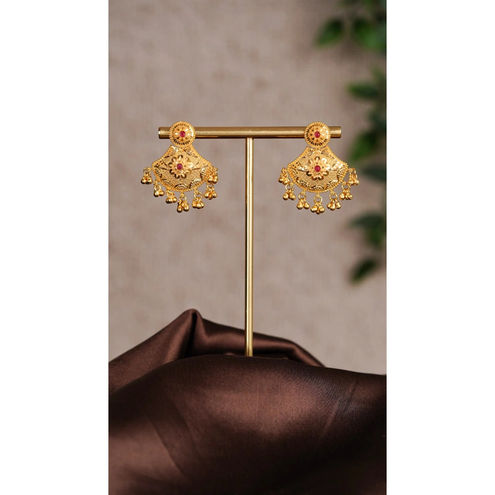 Product image of Antique Bridal Gold Necklace With Red Stone Drops Traditional Wedding Jewelry – image 2