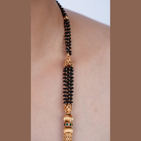 Temple Style Gold Mangalsutra Necklace Set with Earrings