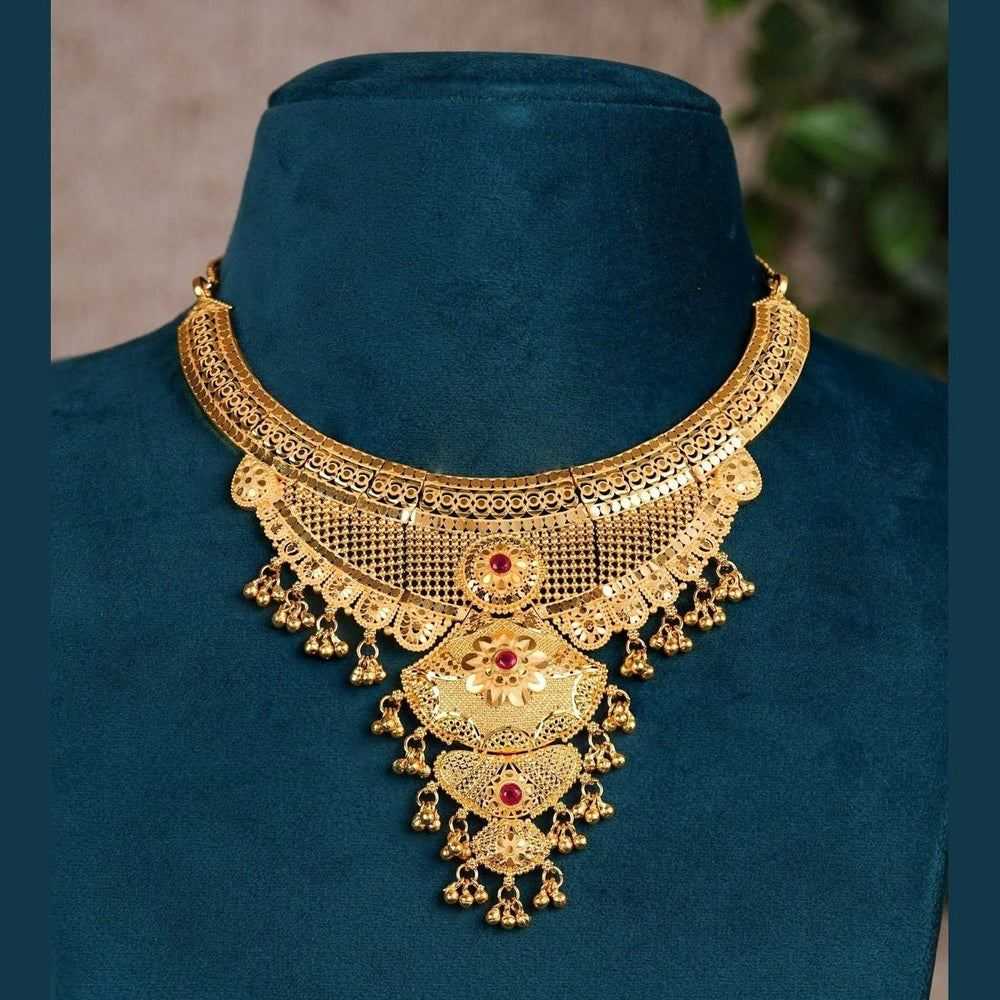 Antique Bridal Gold Necklace with Red Stone Drops – Traditional Wedding Jewelry – Anti Tarnish