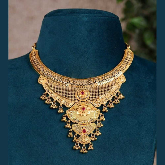 Antique Bridal Gold Necklace with Red Stone Drops – Traditional Wedding Jewelry – Anti Tarnish