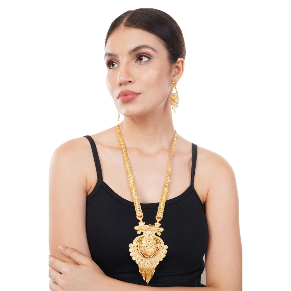 Long Necklace Jewelry Set – Real Gold Look Design for Weddings & Special Occasions