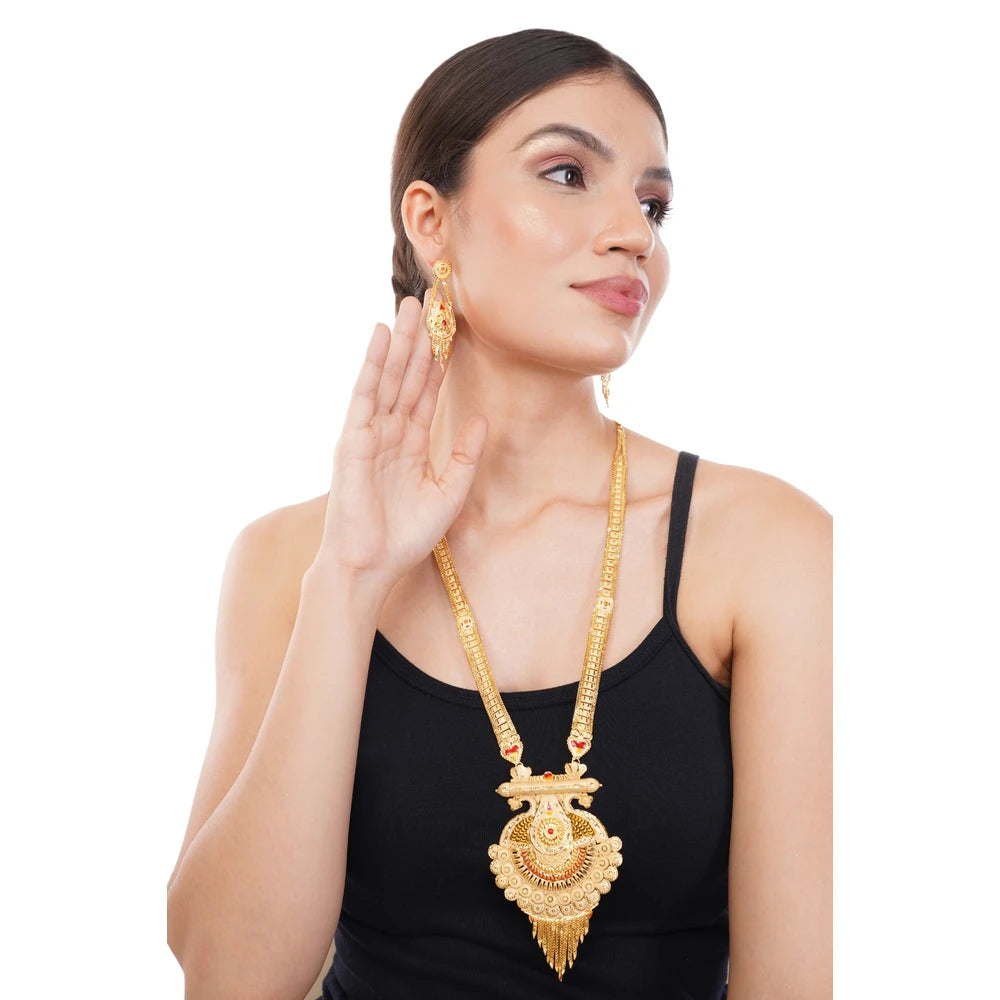 Long Necklace Jewelry Set – Real Gold Look Design for Weddings & Special Occasions