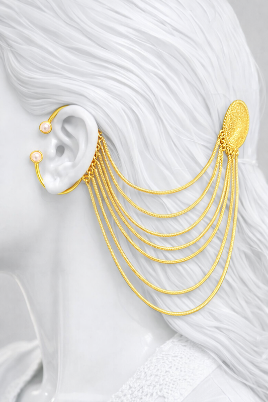 ZHome Gold Plated Chain Kashmiri Earcuff with Hair Chain | Attractive Traditional Jewelry for Women