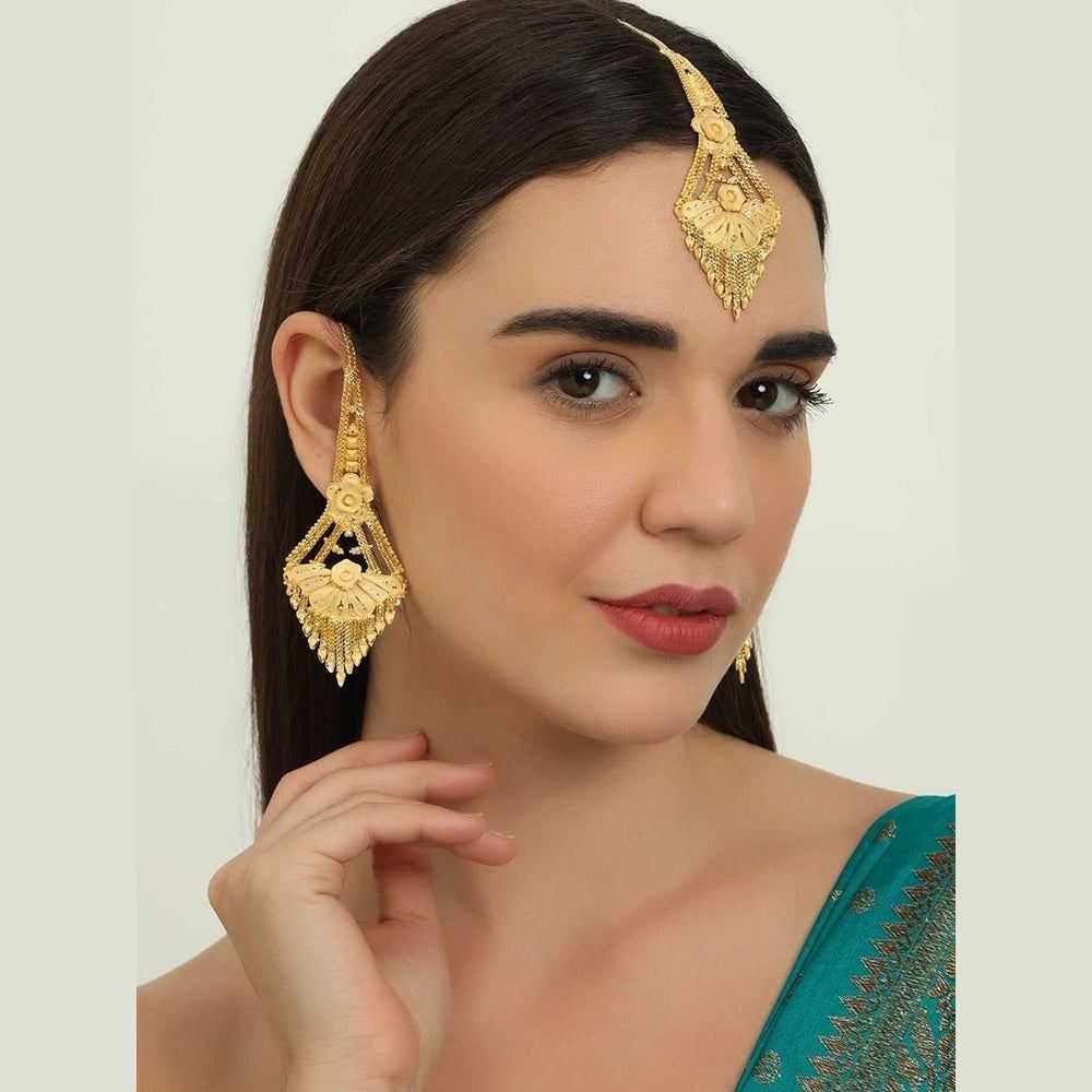 Elegant 22K Gold-Plated Earrings with Matching Maang Tikka – Real Gold Look