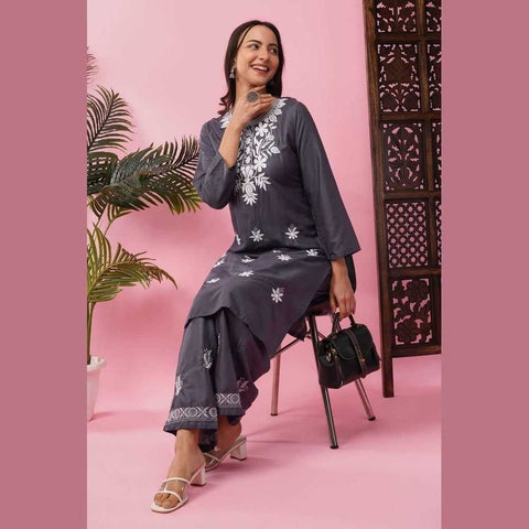 Elegant Chikan Wear Palazzo Set: Timeless Comfort & Style
