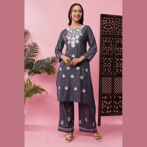 Elegant Chikan Wear Palazzo Set: Timeless Comfort & Style