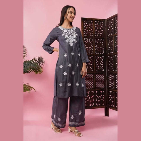 Elegant Chikan Wear Palazzo Set: Timeless Comfort & Style