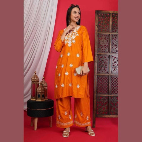 Elegant Chikan Wear Palazzo Set: Timeless Comfort & Style